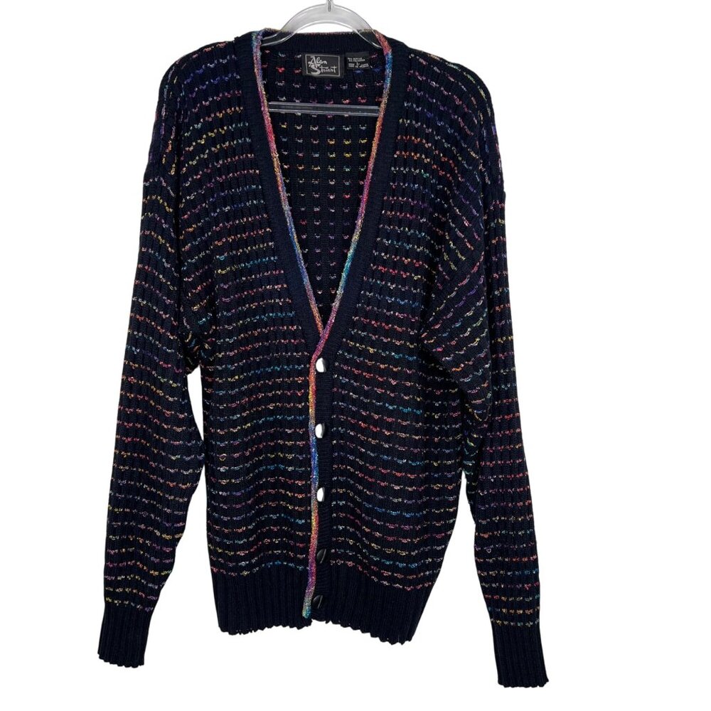 Vintage Alan Stuart Cardigan Sweater Colorful Rainbow Size Large